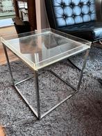 Vierkante chroom plexiglas bijzettafel afneembaar dienblad, Minder dan 45 cm, Minder dan 55 cm, Gebruikt, Metaal of Aluminium
