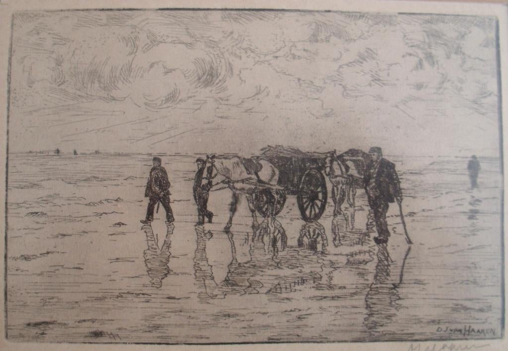 Dirk van Haaren - (1878-1953) - Schelpenvisser - ets, Ophalen of Verzenden