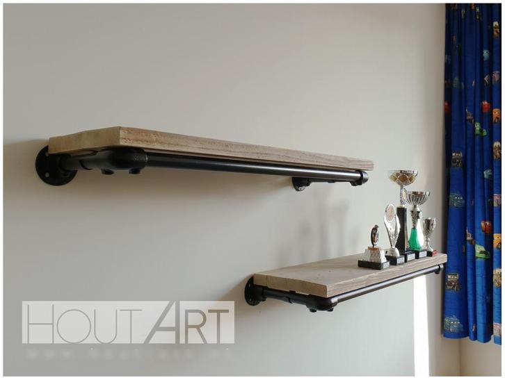 Wandplank bsc zwarte steigerbuis met steigerhout, Huis en Inrichting, Woonaccessoires | Wandplanken en Boekenplanken, Nieuw, Ophalen of Verzenden