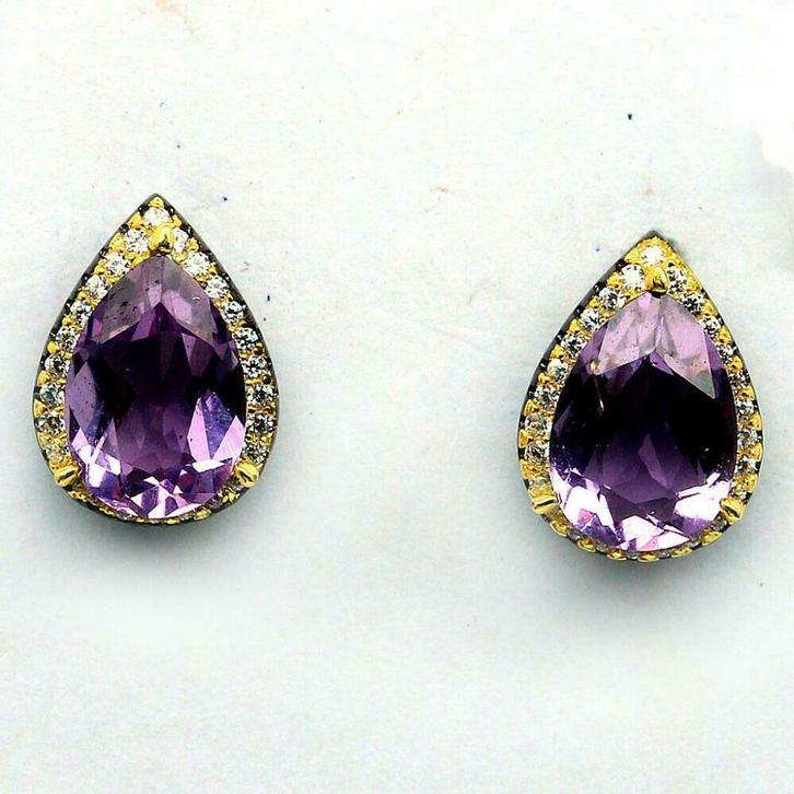 oorbellen 925 zilver 14 k verguld met peervormige amethist, Sieraden, Tassen en Uiterlijk, Oorbellen, Nieuw, Knopjes of Stekers