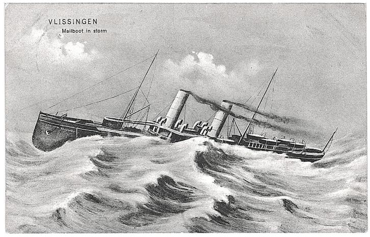 700497 Vlissingen Zeeland 1908 Mailboot in Storm Gelopen met, Verzamelen, Ansichtkaarten | Nederland, Gelopen, Zeeland, Voor 1920