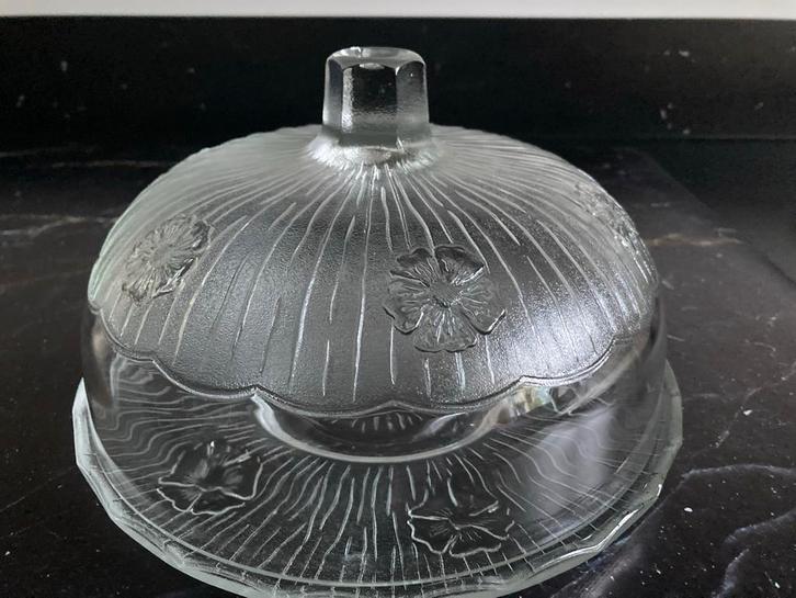 Vintage Glazen stolp met schaal Bloemmotief, Antiek en Kunst, Antiek | Glas en Kristal, Ophalen of Verzenden