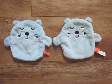 2x Mintkleurige platte pluche beer knuffeldoekjes + knipsers beschikbaar voor biedingen