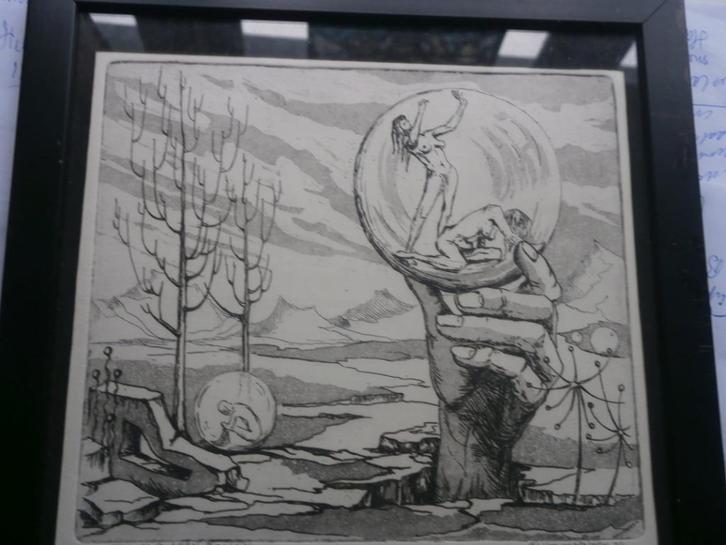 A.H. Van Lambalgen, leuke ets Vrouwen in een Ballon, Antiek en Kunst, Kunst | Etsen en Gravures, Ophalen of Verzenden