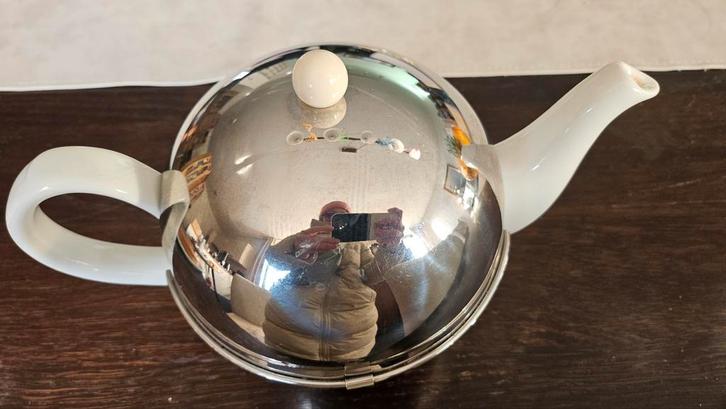 Bredemeijer Cosy theepot RVS/wit - Gebruikt, Huis en Inrichting, Keuken | Keukenbenodigdheden, Gebruikt, Ophalen of Verzenden