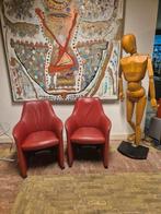 Leolux Lirio fauteuils – rood leder, op wieltjes, Ophalen, Leolux, Twee, Leer