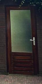 Hardhouten deur met gewapend glas, Ophalen, Gebruikt, 80 tot 100 cm, 200 tot 215 cm