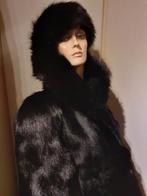 120 cm lange echte gitzwarte vintage bontjas bont jas  XXL, Ophalen of Verzenden, Zo goed als nieuw, Maat 46/48 (XL) of groter