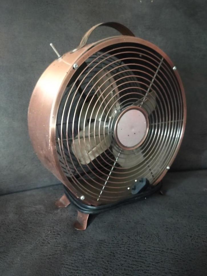Vintage Koperen Tafelventilator - Industrieel Design, Witgoed en Apparatuur, Ventilatoren, Gebruikt, Tafelventilator, Ophalen of Verzenden