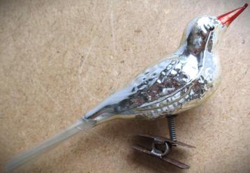 Kerstvogel~Oud Glazen Kerstvogeltje glas~rode snavel beschikbaar voor biedingen