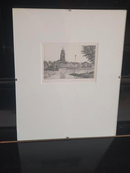 Ets Wim van der Meij stadsgezicht Deventer, Antiek en Kunst, Kunst | Etsen en Gravures, Ophalen