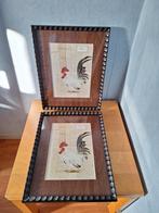 Twee schilderijen met haan motief, Ophalen, Minder dan 50 cm, Gebruikt, Schilderij