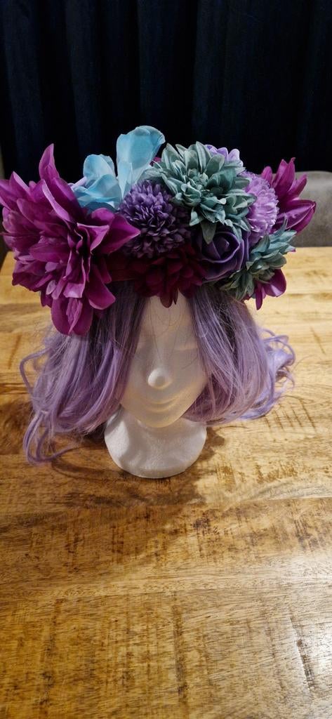 Bloemenkrans Paars/Turquoise, Ophalen of Verzenden, Nieuw, Carnaval, Kleding