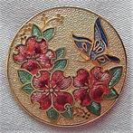 FISH cloisonné broche bloem met vlinder (6992-2912), Ophalen, Zo goed als nieuw, Overige kleuren, Overige materialen