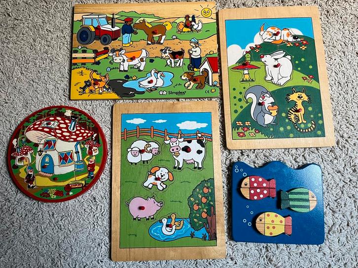 11 Houten Puzzels - Diverse Sets, Kinderen en Baby's, Speelgoed | Kinderpuzzels, Gebruikt, 2 tot 4 jaar, 10 tot 50 stukjes, Van hout
