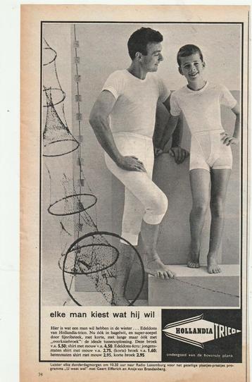 Retro reclame 1959 Hollandia jongensondergoed & mannen beschikbaar voor biedingen