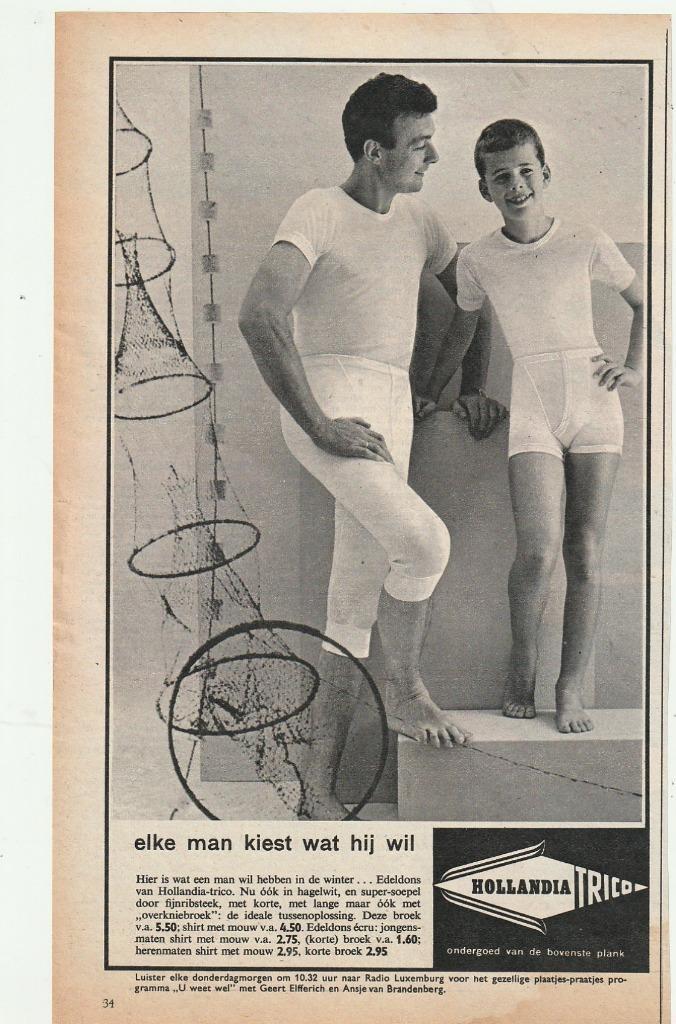 Retro reclame 1959 Hollandia jongensondergoed & mannen, Verzamelen, Retro, Overige typen, Verzenden