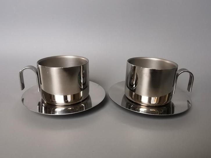 Inox Italy Guido Bergna design espresso cups kopjes met scho, Antiek en Kunst, Kunst | Designobjecten, Verzenden