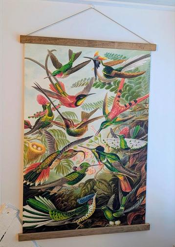 TOT 7/11 BESCHIKBAAR! Linnen doek met kolibrie, 60x80 cm. beschikbaar voor biedingen