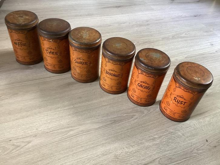 Vintage unieke set OOSTERSE voorraad blikken., Verzamelen, Blikken, Gebruikt, Koffie, Ophalen of Verzenden