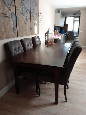 Koloniale Tafel met 6 Taupe Stoelen beschikbaar voor biedingen