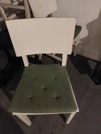 4 Witte Houten Stoelen met Groen Kussen, Huis en Inrichting, Stoelen, Ophalen
