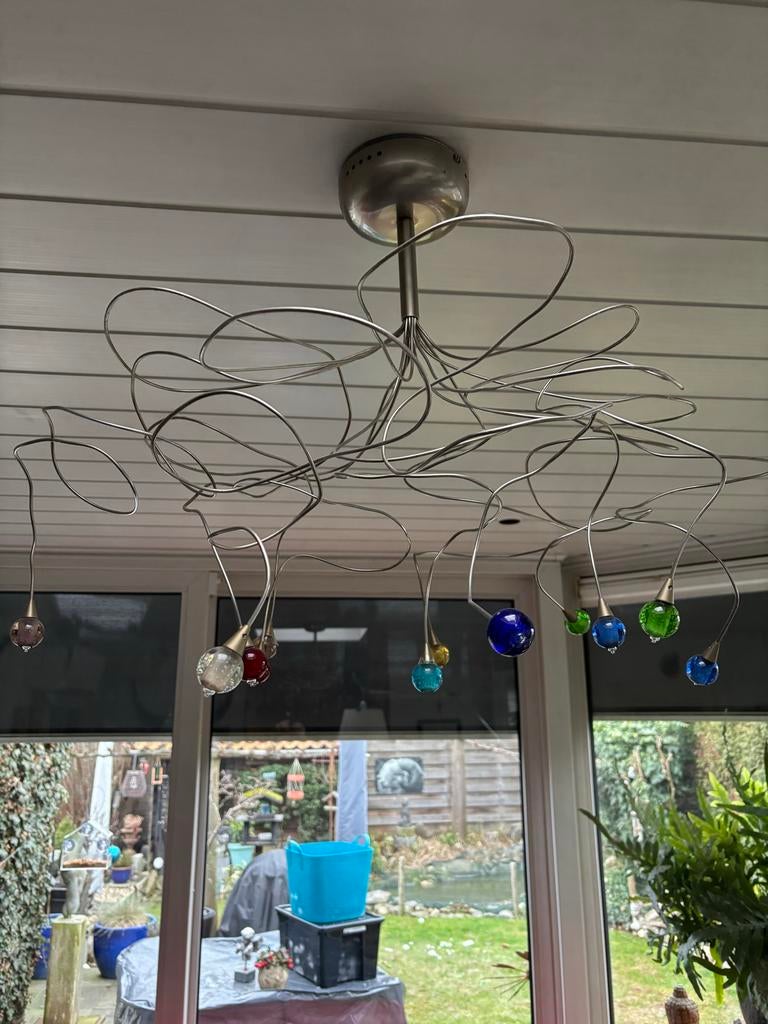 Harco loor design lamp met gekleurde glazen bollen, Gebruikt, 50 tot 75 cm, Design, Ophalen of Verzenden