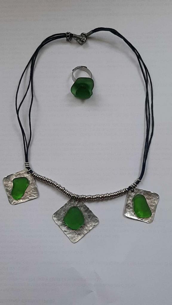 Ketting & Ring Set - Verstelbaar, Sieraden, Tassen en Uiterlijk, Kettingen, Nieuw, Overige materialen, Groen, Met edelsteen, Verstelbaar