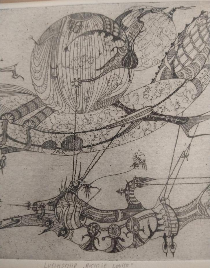 Mooie Ets van Wim Bos, Luchtschip "Ricinje Louise"., Antiek en Kunst, Kunst | Etsen en Gravures, Ophalen