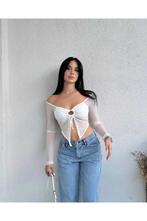 Witte mesh crop top met strik – nieuw, Maat 38/40 (M), Wit, Nieuw, Ophalen of Verzenden
