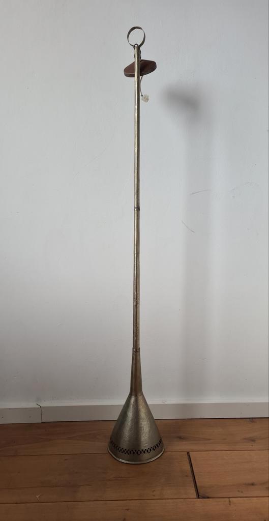 Tibetaanse Trompet Lamp, Huis en Inrichting, Lampen | Hanglampen, Gebruikt, 50 tot 75 cm, Metaal, Ophalen