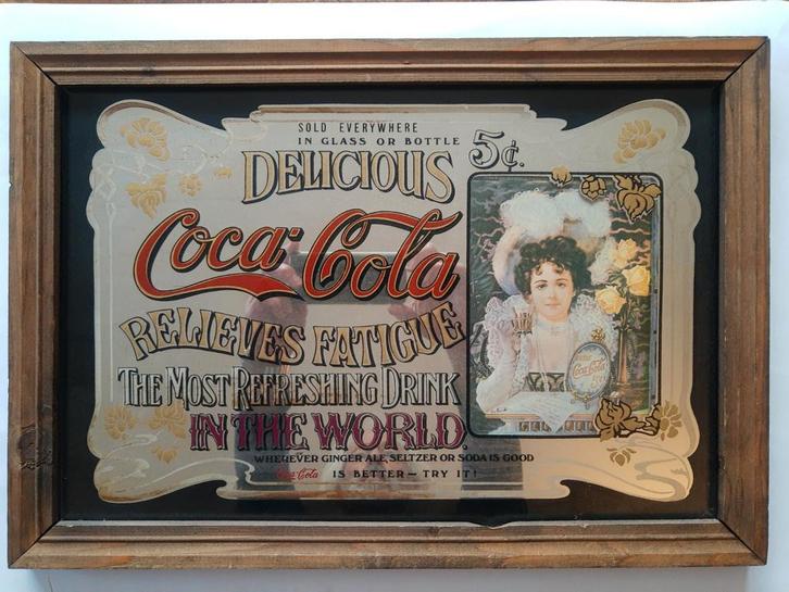 Vintage Coca Cola Spiegel, Antiek en Kunst, Antiek | Spiegels, Minder dan 50 cm, Rechthoekig, Ophalen