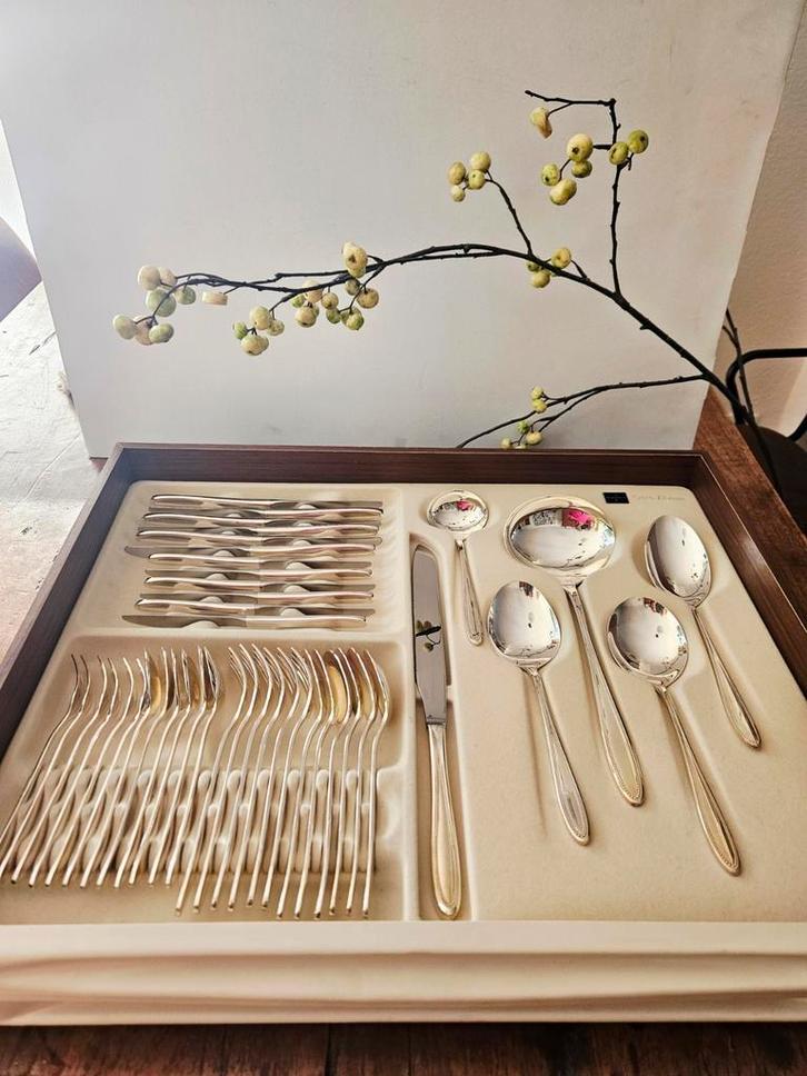 6 persoons verzilverd bestek Gero 100, Parelrand, Antiek en Kunst, Antiek | Bestek, Ophalen of Verzenden