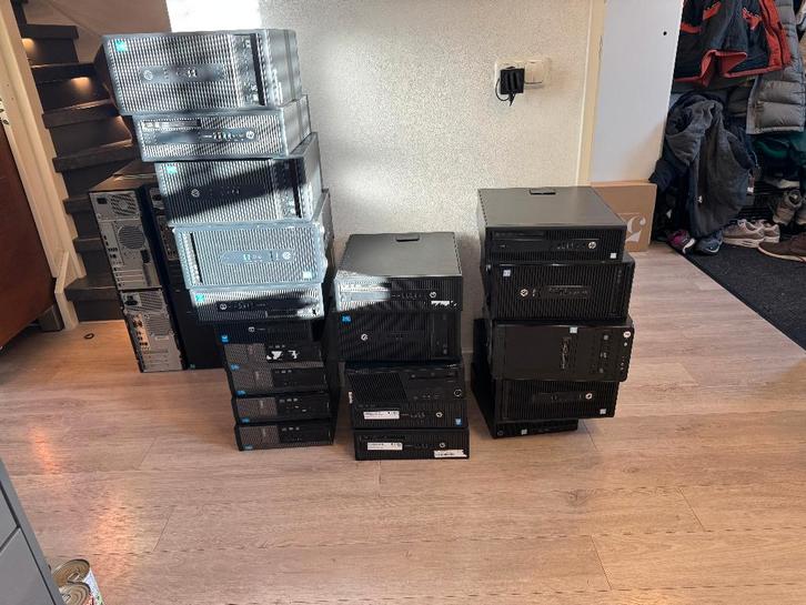 Partijtje 21x complete PC's van diverse A-merken, Computers en Software, Desktop Pc's, Refurbished, Onbekend, HDD, SSD, Met videokaart