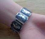 zilveren Siam Niello paneel armband met dansers [982], Verzenden, Zo goed als nieuw, Zilver, Zilver