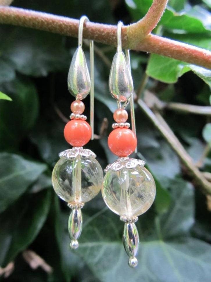 Oorbellen Sifra citrien-swarovski parels-kraal zilver, Sieraden, Tassen en Uiterlijk, Edelstenen, Nieuw, Ophalen