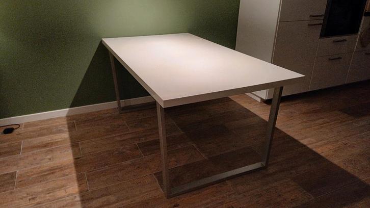Eettafel 160x90x73 cm wit met zilveren poten, Huis en Inrichting, Tafels | Eettafels, Gebruikt, 50 tot 100 cm, 150 tot 200 cm