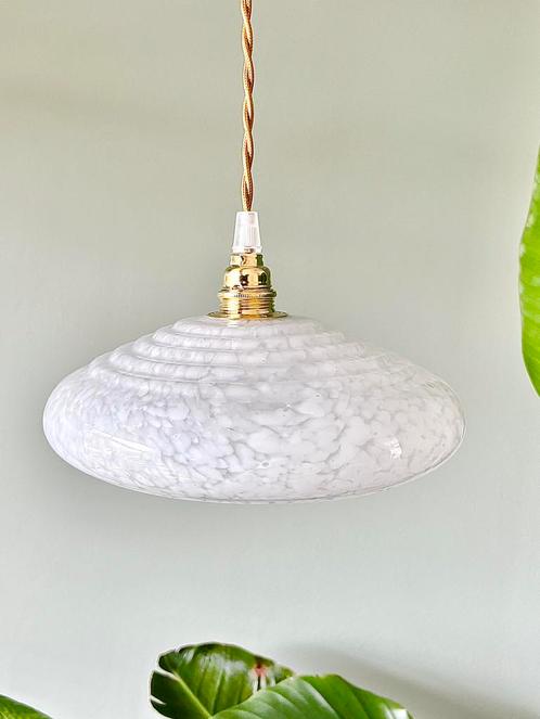 Vintage glazen lampenkap hanglamp lamp, Huis en Inrichting, Lampen | Hanglampen, Gebruikt, Glas, Ophalen of Verzenden