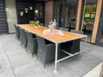 Steigerhouten tuintafel + stoel met kussen 10 persoons, Tuin en Terras, Ophalen, Gebruikt, Hout
