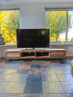 Groot TV meubel mangohout B 2.20  D 0.45  H 0.38, Ophalen of Verzenden, Zo goed als nieuw, 25 tot 50 cm, Minder dan 100 cm
