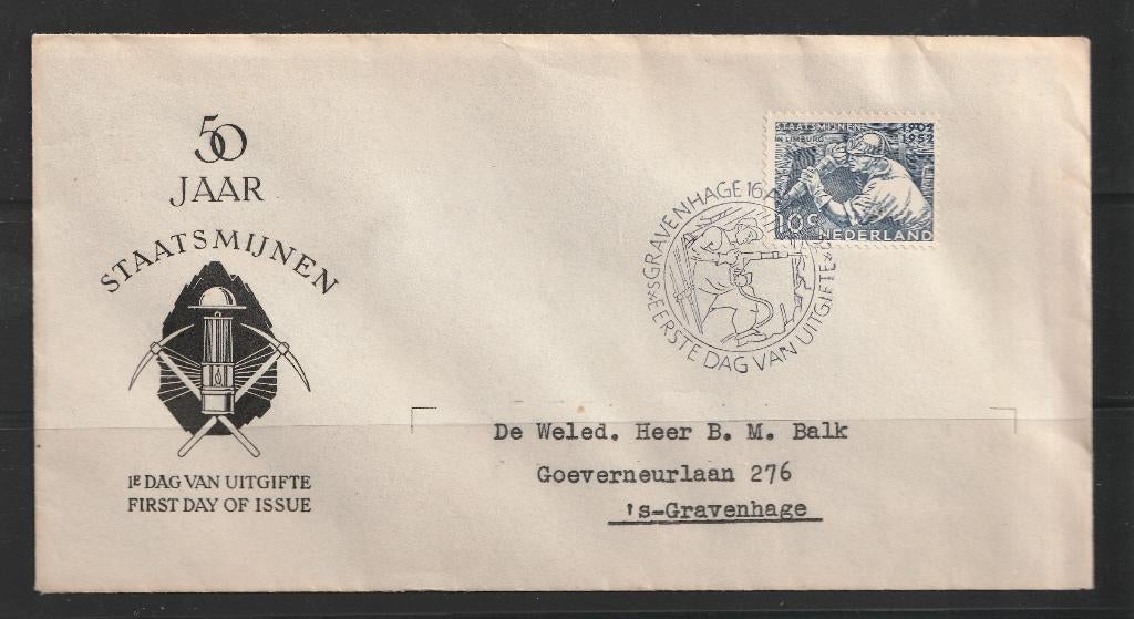 E8  1952 50 jaar Ned. Staatsmijnen, Postzegels en Munten, Ophalen of Verzenden, Na 1940, Gestempeld