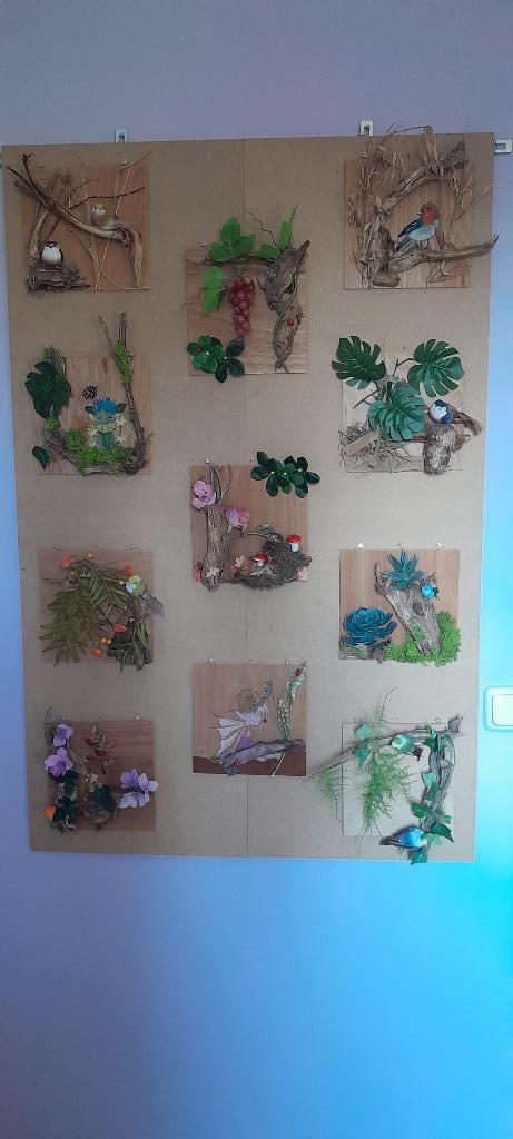 Houten natuurschilderijtjes, Antiek en Kunst, Kunst | Overige Kunst, Ophalen