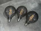 3stuks deco lamp, geribbeld, donker glas, Led-lamp, Decoratie, industrieel, Zo goed als nieuw, E27 (groot)