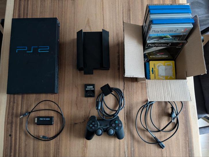 Complete PS2 met benodigde accessoires, Spelcomputers en Games, Spelcomputers | Sony PlayStation 2, Gebruikt, Phat, Zwart, Met 1 controller