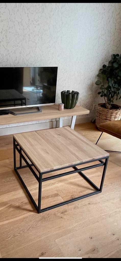 Salontafel eiken zwart stalen frame, Huis en Inrichting, Tafels | Salontafels, Nieuw, Ophalen of Verzenden