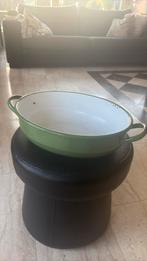 Brocante emaille oud reseda groen gouden bies teil, Antiek en Kunst, Ophalen of Verzenden