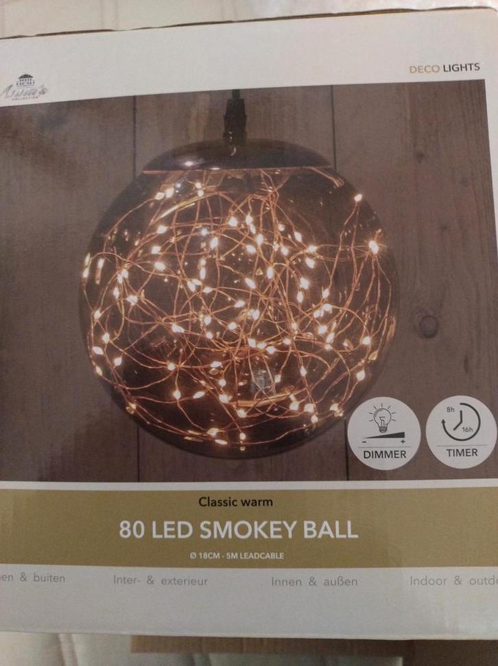80 LED Smokey Ball - Sfeervolle Decoratie, Huis en Inrichting, Lampen | Hanglampen, Nieuw, Minder dan 50 cm, Glas, Ophalen of Verzenden