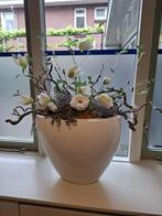 Mooie witte vaas / pot met kunstbloemen, Ophalen, Wit, Aardewerk of Porselein, Zo goed als nieuw