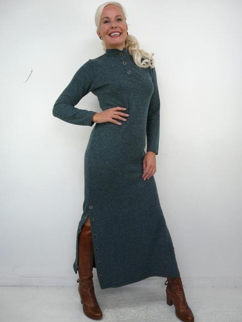 *Abfab Vintage Groene Winterjurk met Splitten L*, Kleding | Dames, Jurken, Zo goed als nieuw, Maat 42/44 (L), Groen, Onder de knie