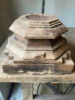 Oude houten poer, Huis en Inrichting, Woonaccessoires | Kandelaars en Kaarsen, Gebruikt, Bruin, Ophalen of Verzenden, Hout
